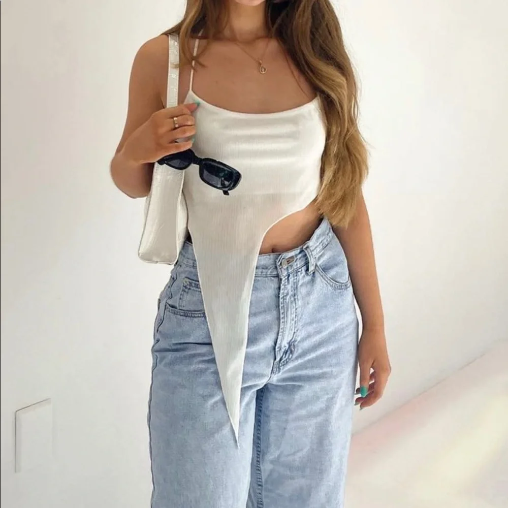 White Asymmetrical Tank Top - Picture 1 of 3